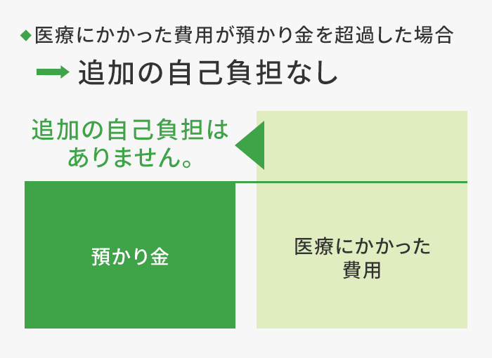 医療にかかった費用が預かり金を超過した場合→追加の自己負担なし